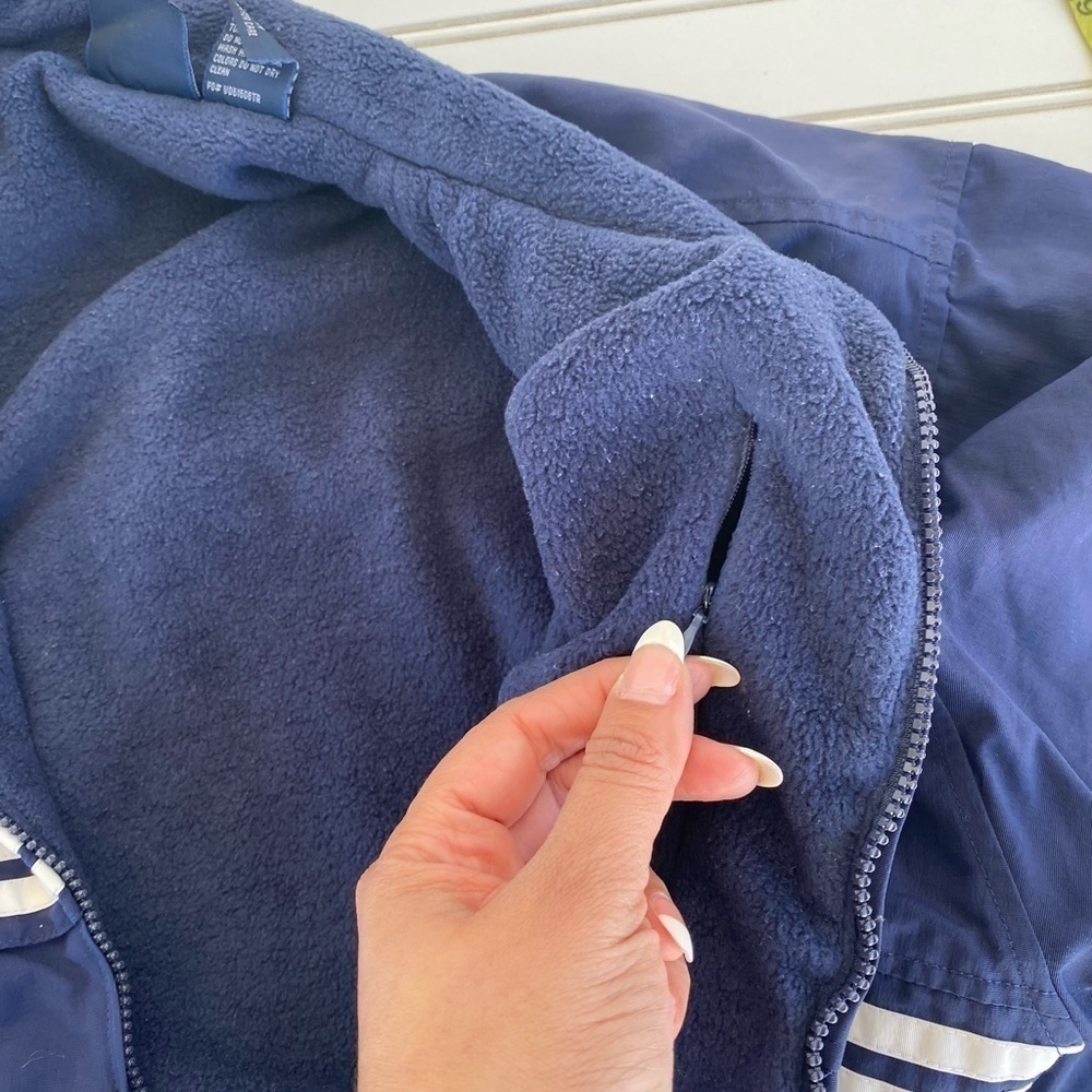 VOS Sports Windbreaker Jacket Medium Navy Blue Fleece Lined Full Zip Striped - Picture 6 of 10